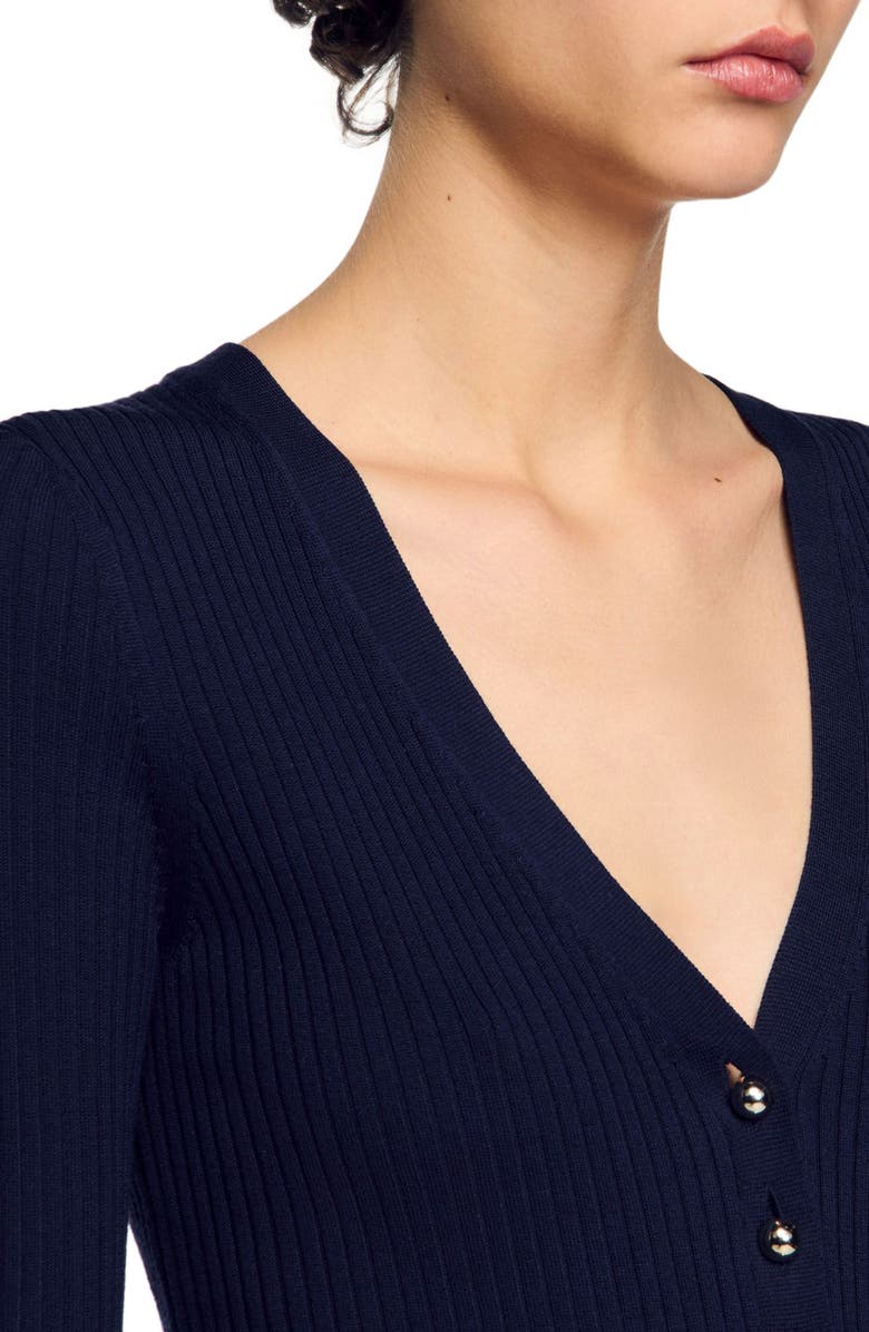 SANDRO Rib knit cardigan, Alternate, color, Navy Blue