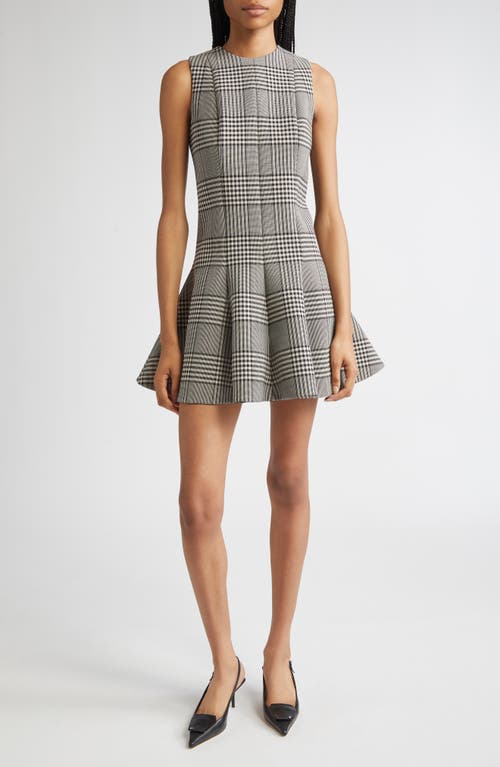 Brandon Maxwell The Sophie Crew Neck Fitted Mini Dress Prince Of Wales Plaid In Gray