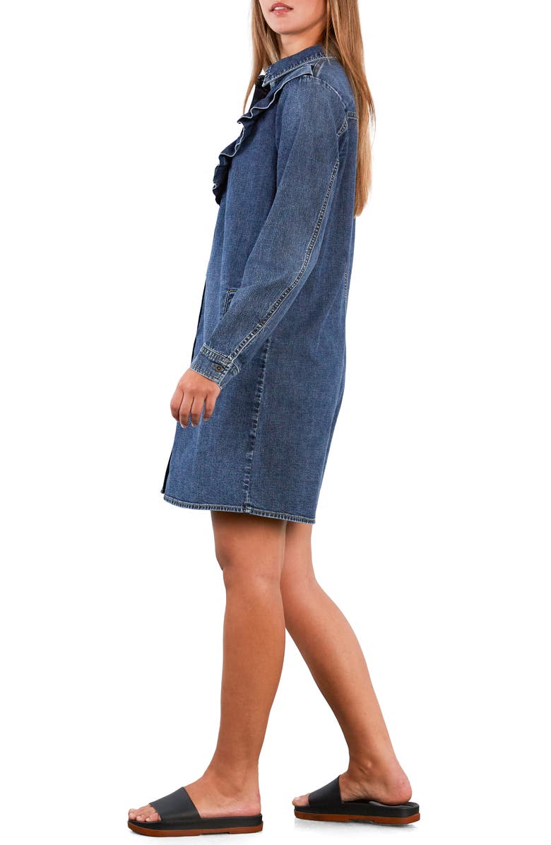 Wash Lab Denim Lovely Ruffle Long Sleeve Denim Dress, Alternate, color, Petal Denim