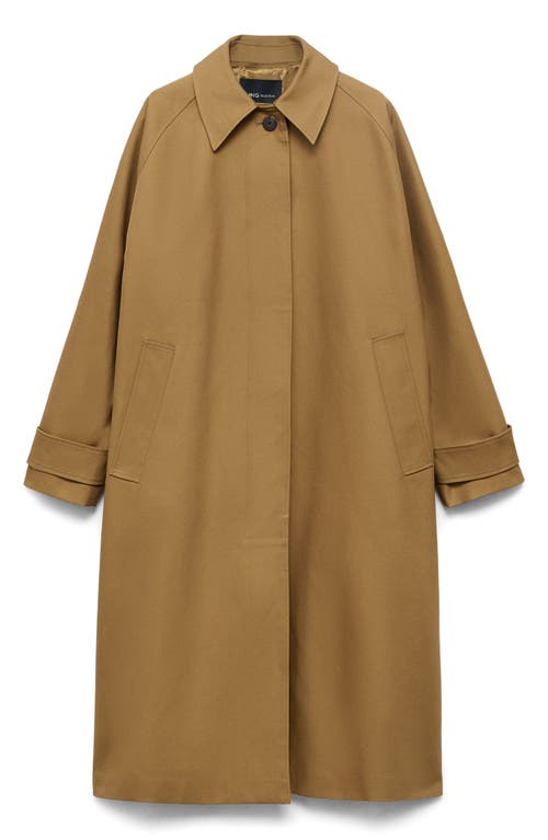 Mango Longline Cotton Trench Coat In Black