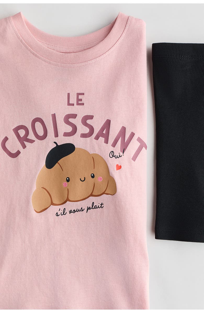 H&M 2-piece cotton jersey set, Alternate, color, Light Pink/Croissant