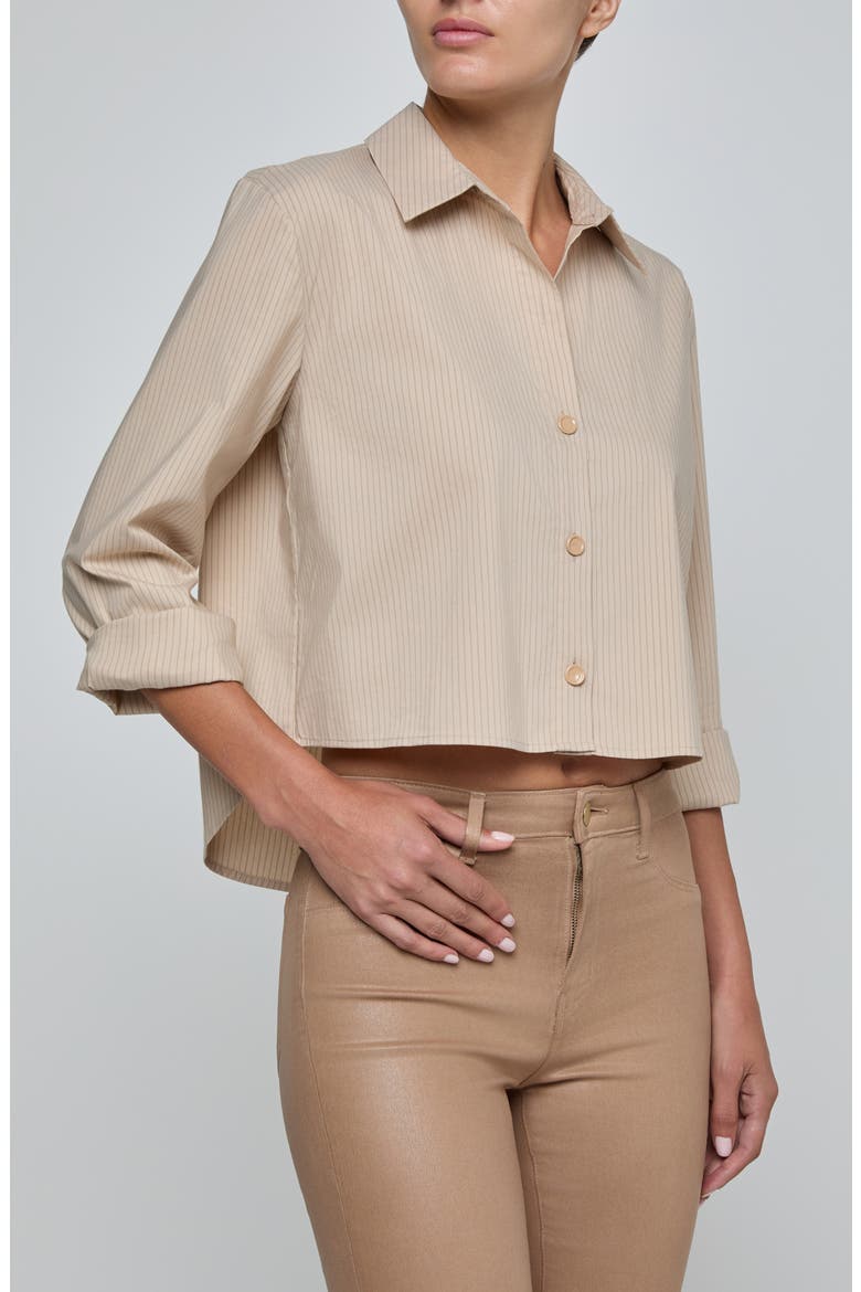 Cosette Crop High-Low Shirt, Alternate, color, MACADAMIA/ LT BROWN STRIPE