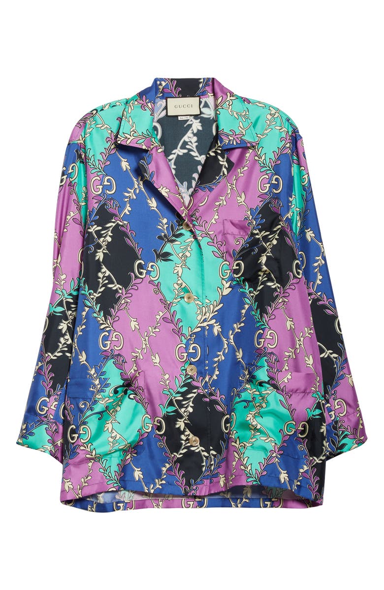 Gucci GG Rhombus Ramage Print Silk Twill Shirt, Alternate, color, 