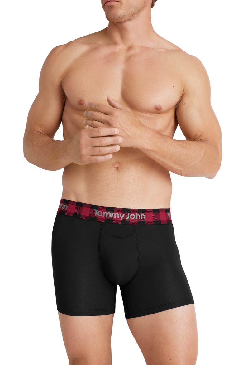 Second Skin 4-Inch Boxer Briefs, Main, color, BLACK PLAID RHUBARB
