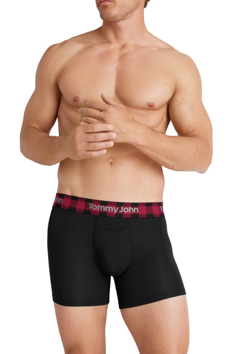 Tommy John Second Skin 4-Inch Boxer Briefs, Main, color, Black Plaid Rhubarb