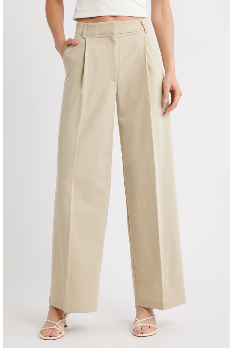 Pleated High Waist Wide Leg Trousers, Main, color, BEIGE