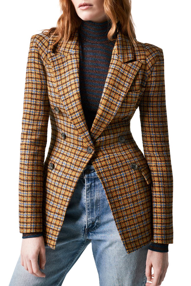 Pagoda Faux Double Breasted Blazer, Main, color, UMBER TWEED