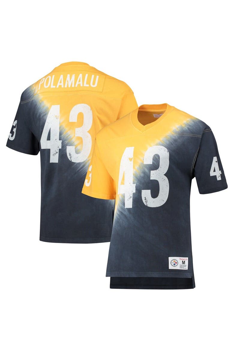 Men's Mitchell & Ness Troy Polamalu Gold/Black Pittsburgh Steelers Retired Player Name & Number Diagonal Tie-Dye V-Neck T-Shirt, Main, color, Gold