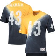Mitchell & Ness Men's Mitchell & Ness Troy Polamalu Gold/Black Pittsburgh Steelers Retired Player Name & Number Diagonal Tie-Dye V-Neck T-Shirt