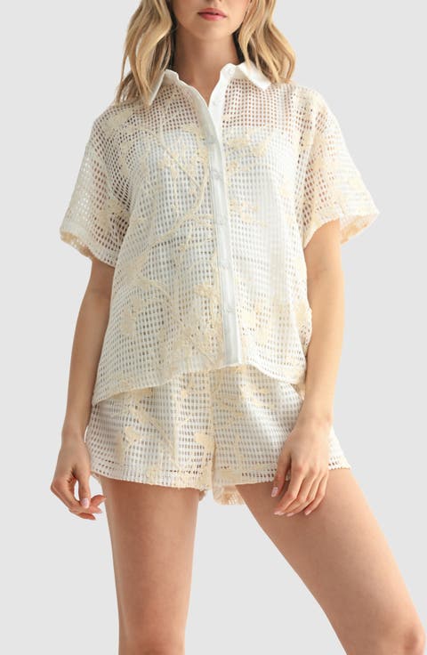 Lace Trim Button-Up Shirt