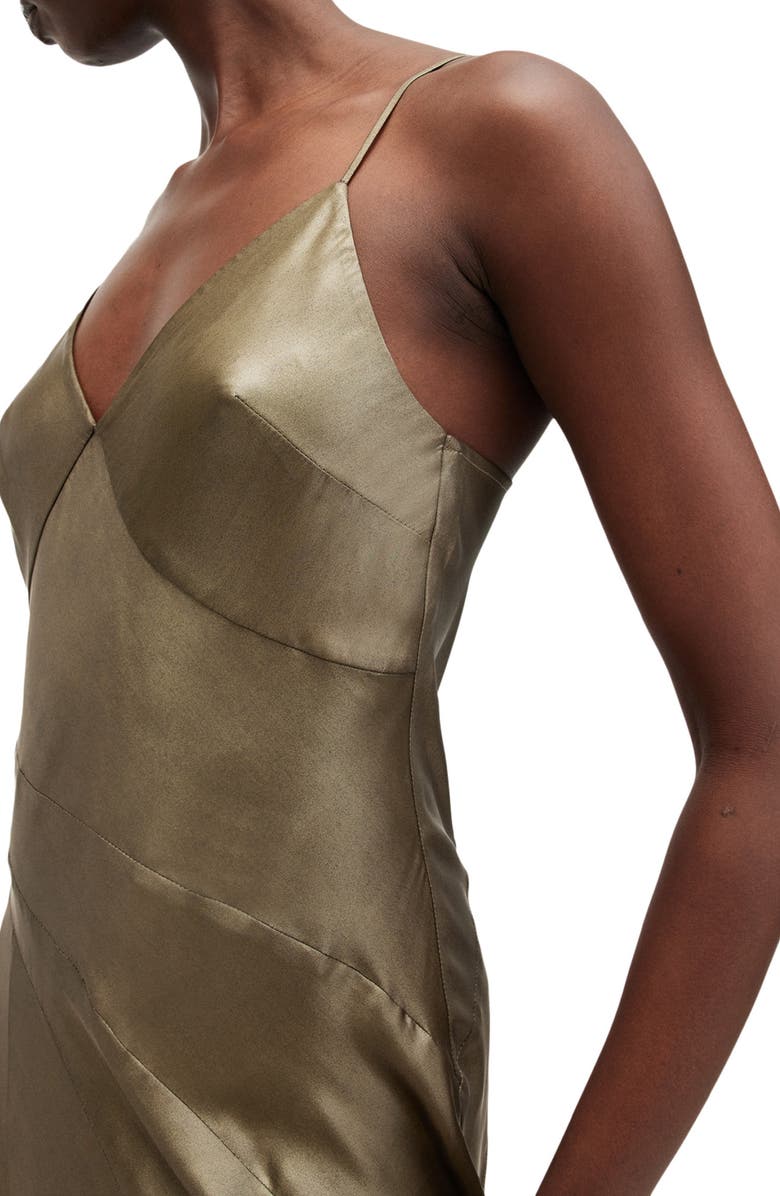 AllSaints Lili Maxi Dress, Alternate, color, Metallic Gold
