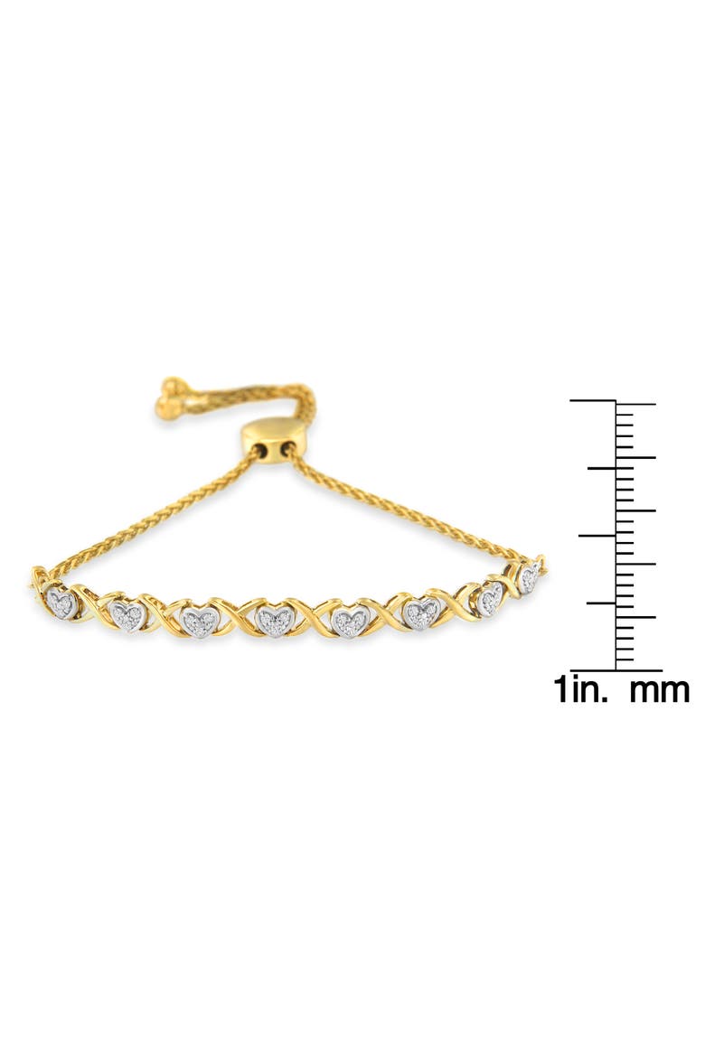 10K Yellow Gold over Silver 1/10 Cttw Diamond Heart and X-Link Bolo Bracelet, Alternate, color, Yellow