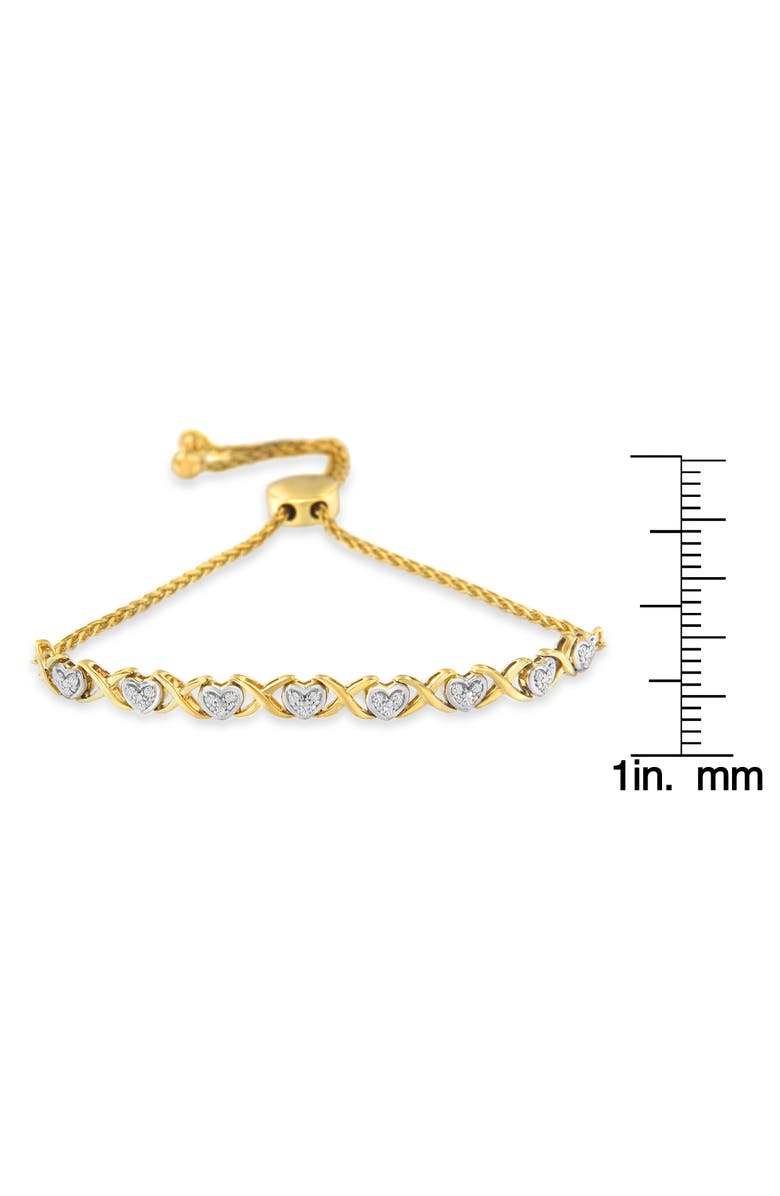 Haus of Brilliance 10K Yellow Gold over Silver 1/10 Cttw Diamond Heart and X-Link Bolo Bracelet, Alternate, color, Yellow