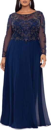 DOUBLE BEADED STRAP Chiffon Gowns with Slit Clover Plus Size