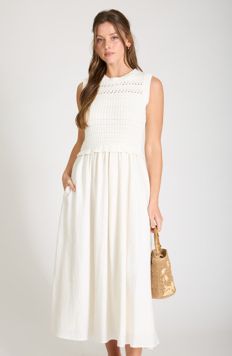 AUGUST SKY Mixed Media Maxi Dress, Alternate, color, Cream