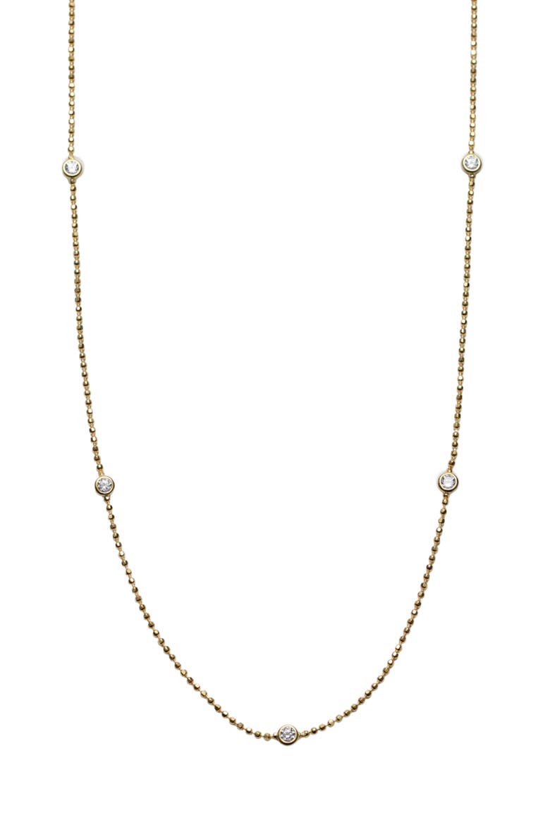 Cubic Zirconia Station Ball Chain Necklace, Main, color, GOLD