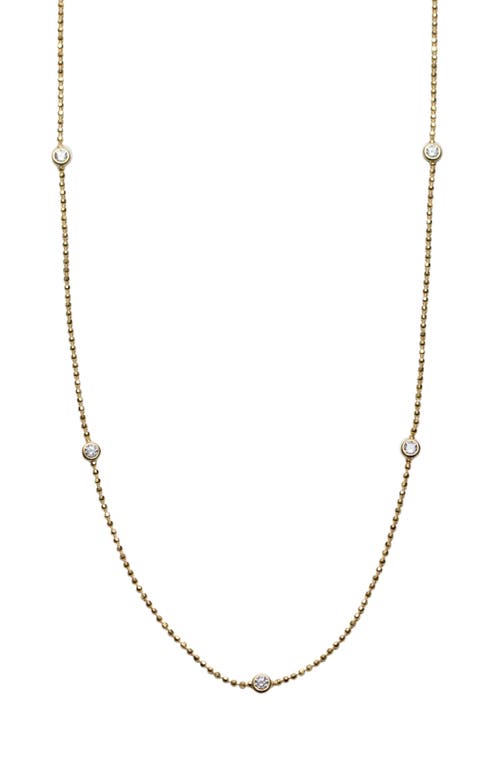 Argento Vivo Sterling Silver Cubic Zirconia Station Ball Chain Necklace in Gold 