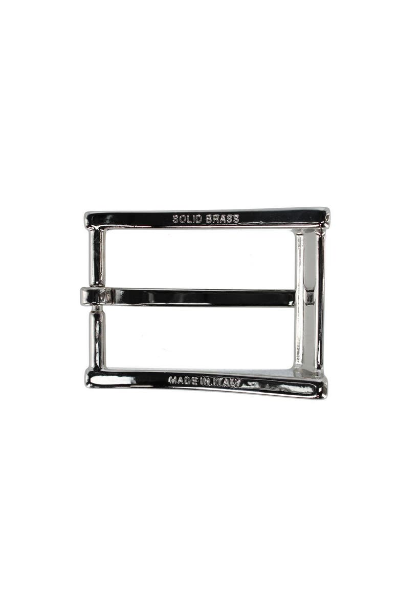 35mm Italian Classic Rectangular Sold Brass Harness Belt Buckle, Alternate, color, Shiny Nickel