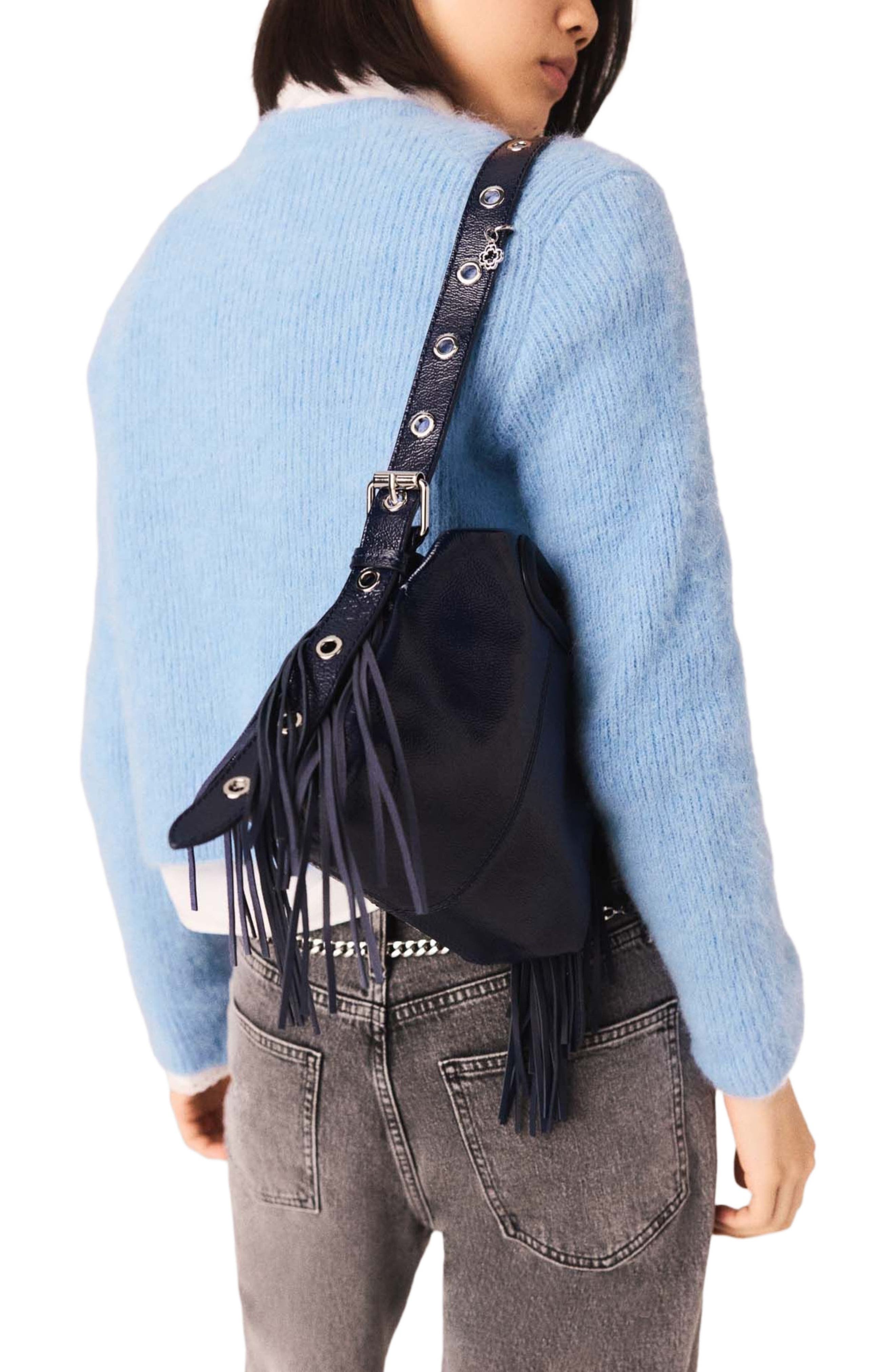 maje Naplak leather Miss M Mini bag, Alternate, color, Navy