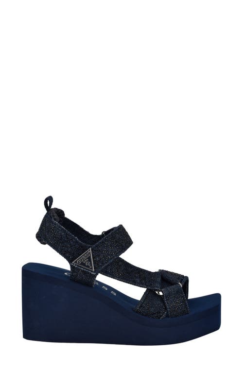 Guess Dawsin Slingback Platform Wedge Sandal In Dark Blue