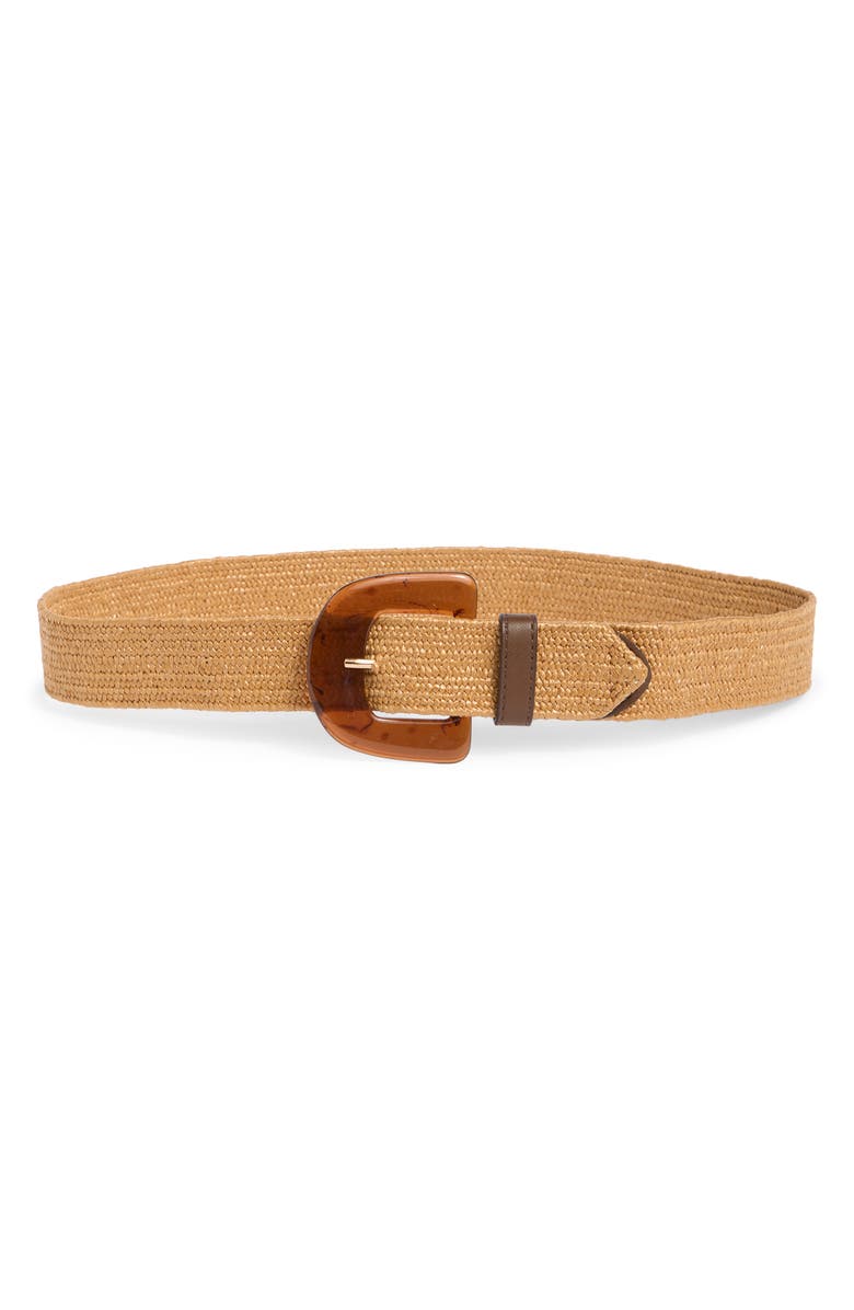 Vince Camuto Resin Buckle Stretch Woven Belt, Main, color, Caramel