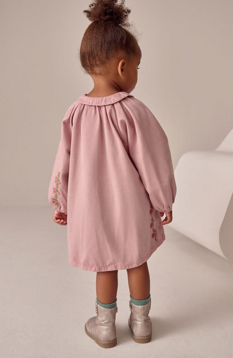 NEXT Kids' Butterfly Embroidered Long Sleeve Denim Shirtdress, Alternate, color, Pink