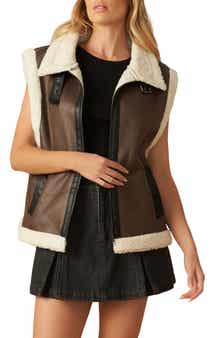 FLYING TOMATO Faux Shearling Trim Faux Leather Vest