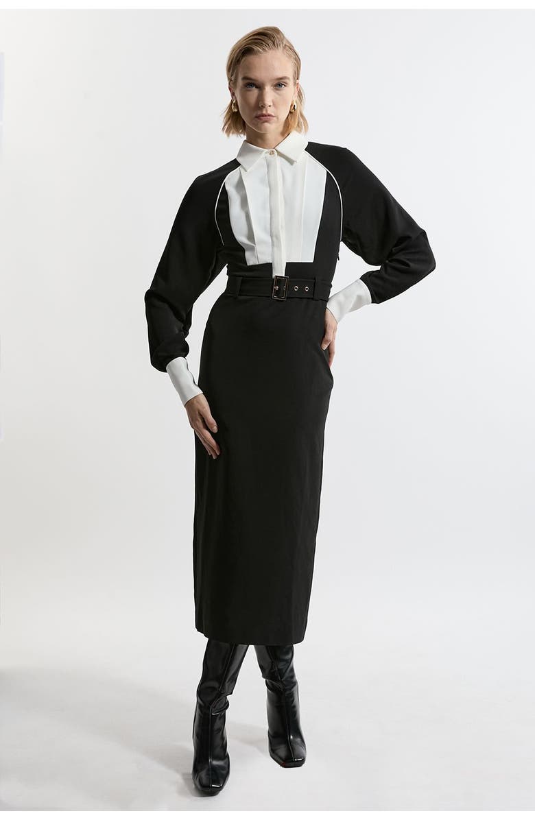 Karen Millen Twill Collared Woven Midi Dress, Main, color, Mono