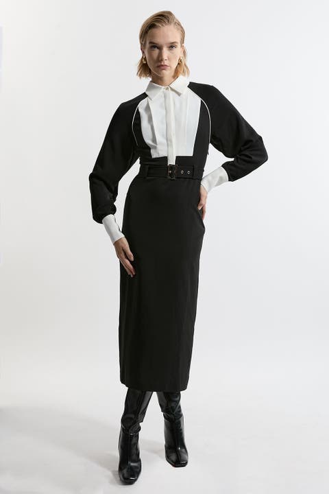 Twill Collared Woven Midi Dress