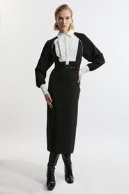 Karen Millen Twill Collared Woven Midi Dress