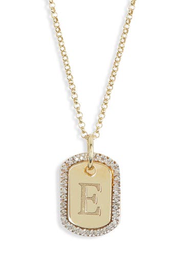 Meshmerise Diamond Initial Dog Tag Pendant Necklace In Gold