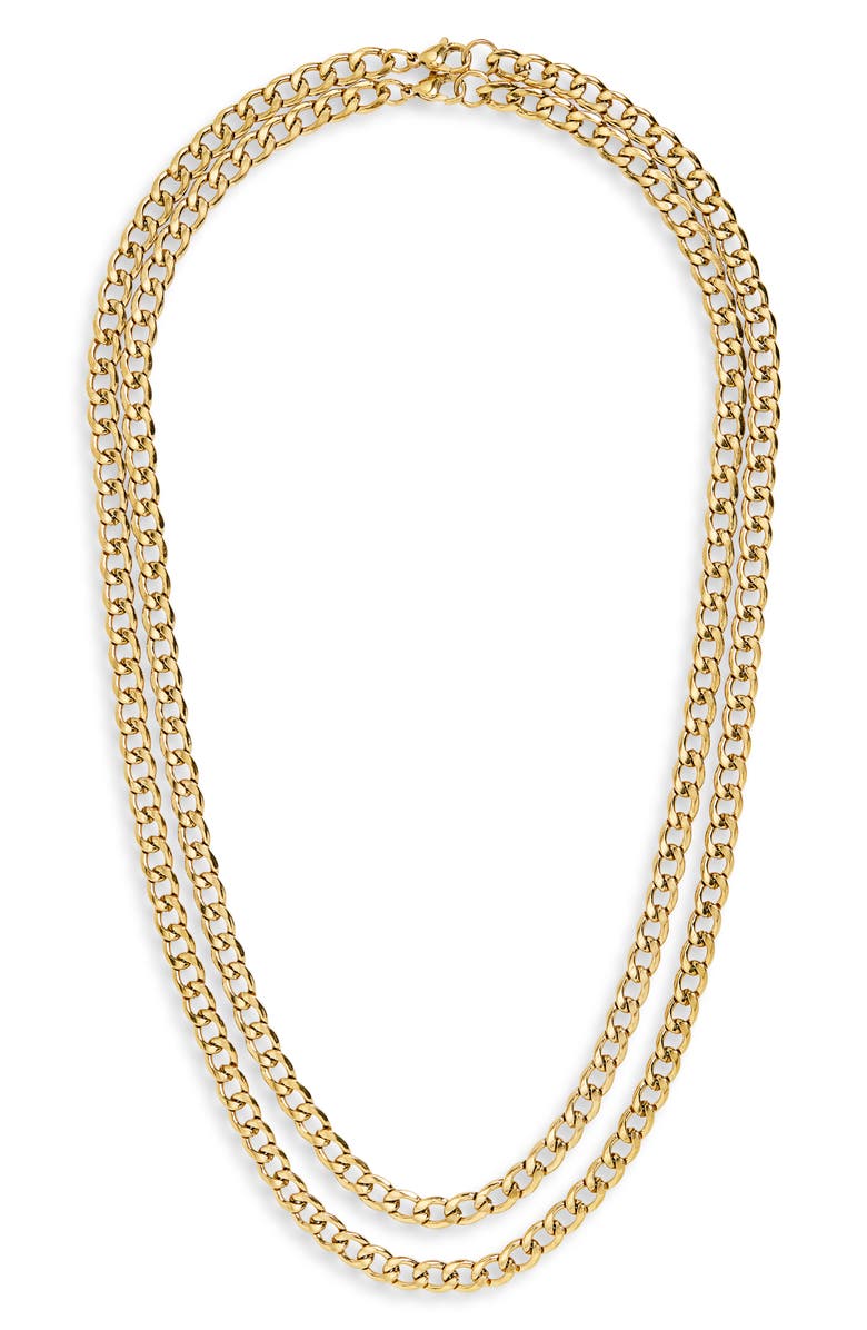 NORDSTROM RACK Men's Set of 2 Stainless Steel Curb Chain Necklaces, Alternate, color, Gold