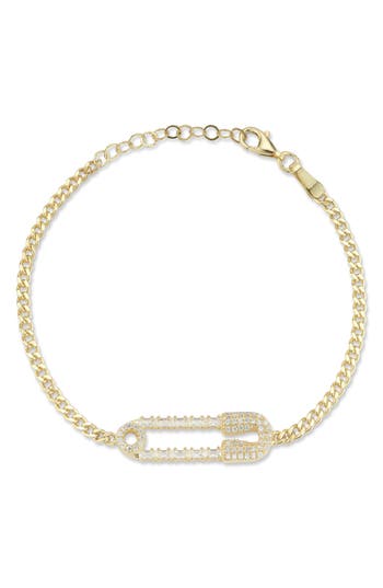 Chloe & Madison Chloe And Madison 14k Over Silver Cz Baguette Paperclip With Curb Chain Bracelet In Gold
