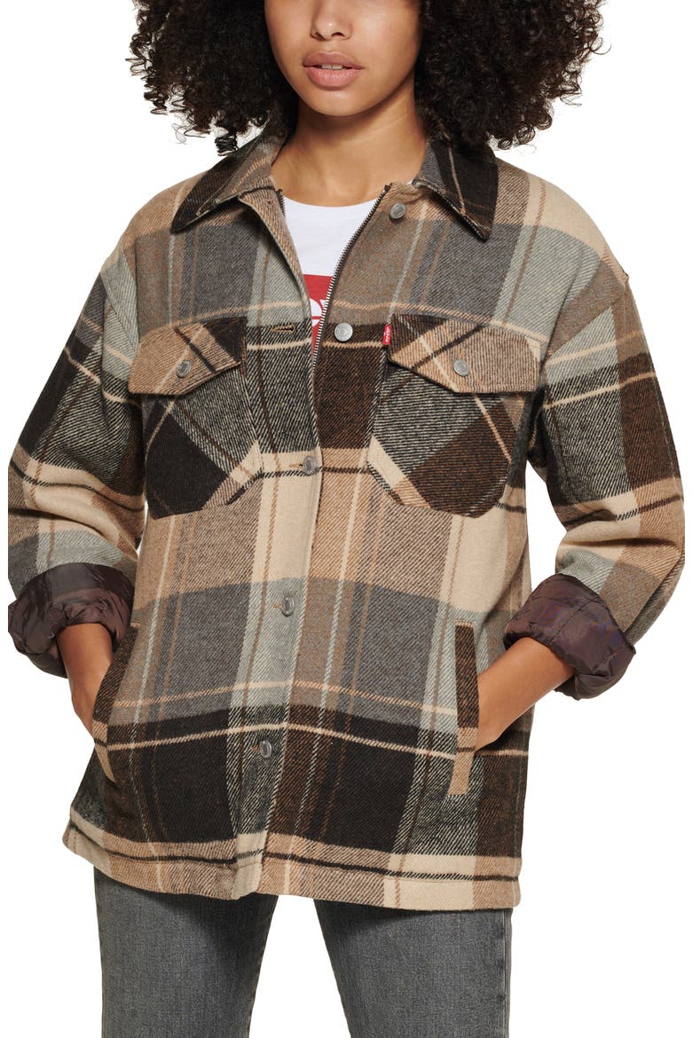 Levi’s® Women's Fashion Shirt Jacket, Main, color, BROWN PLAID