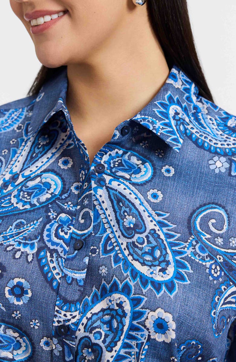 Foxcroft Hampton Paisley Print Cotton Poplin Button-Up Shirt, Alternate, color, Blue Multi