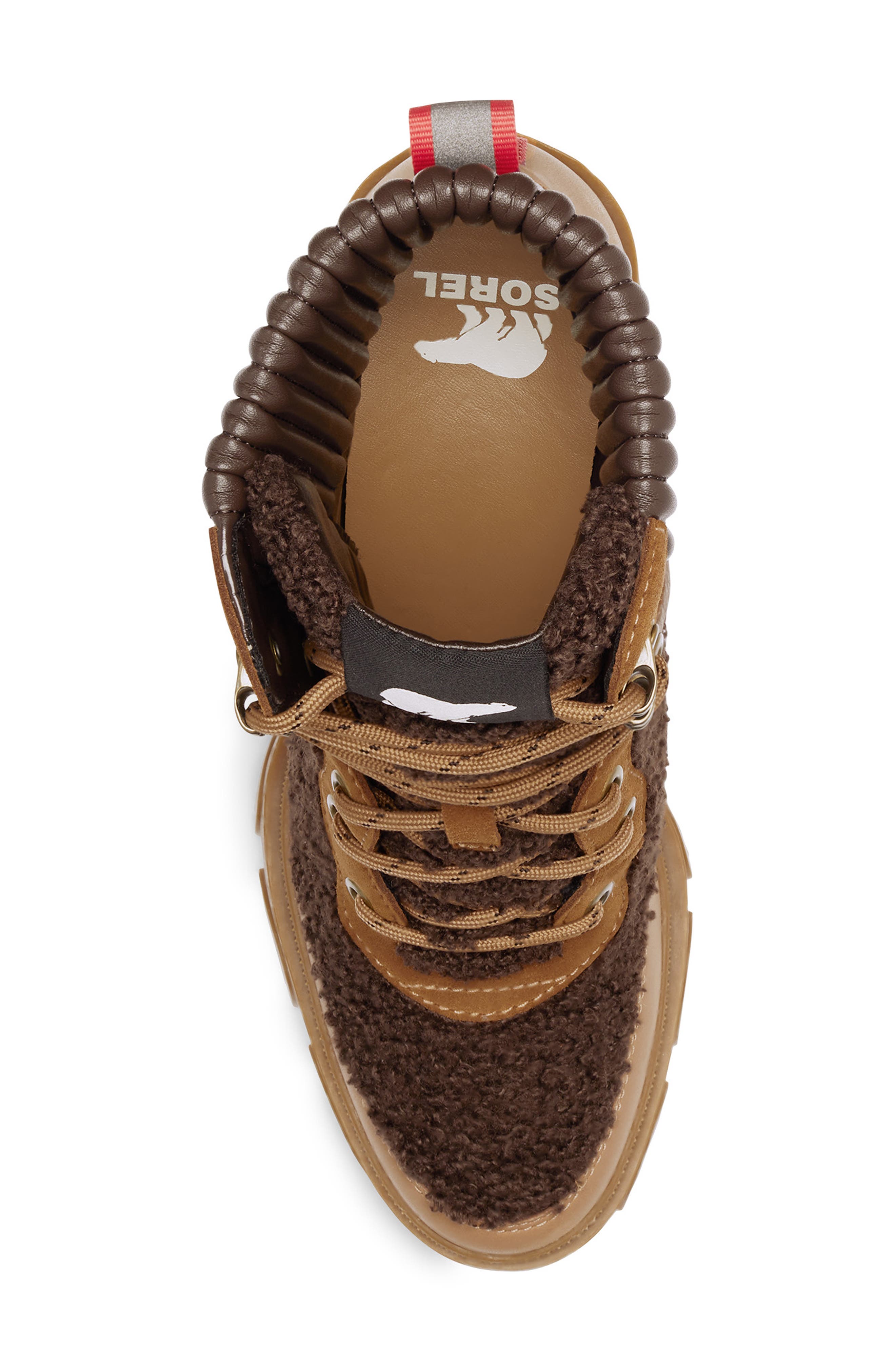 SOREL Brex<sup>™</sup> Leather & Faux Shearling Block Heel Lace-Up Bootie, Alternate, color, Tawny Buff Blackened Brown