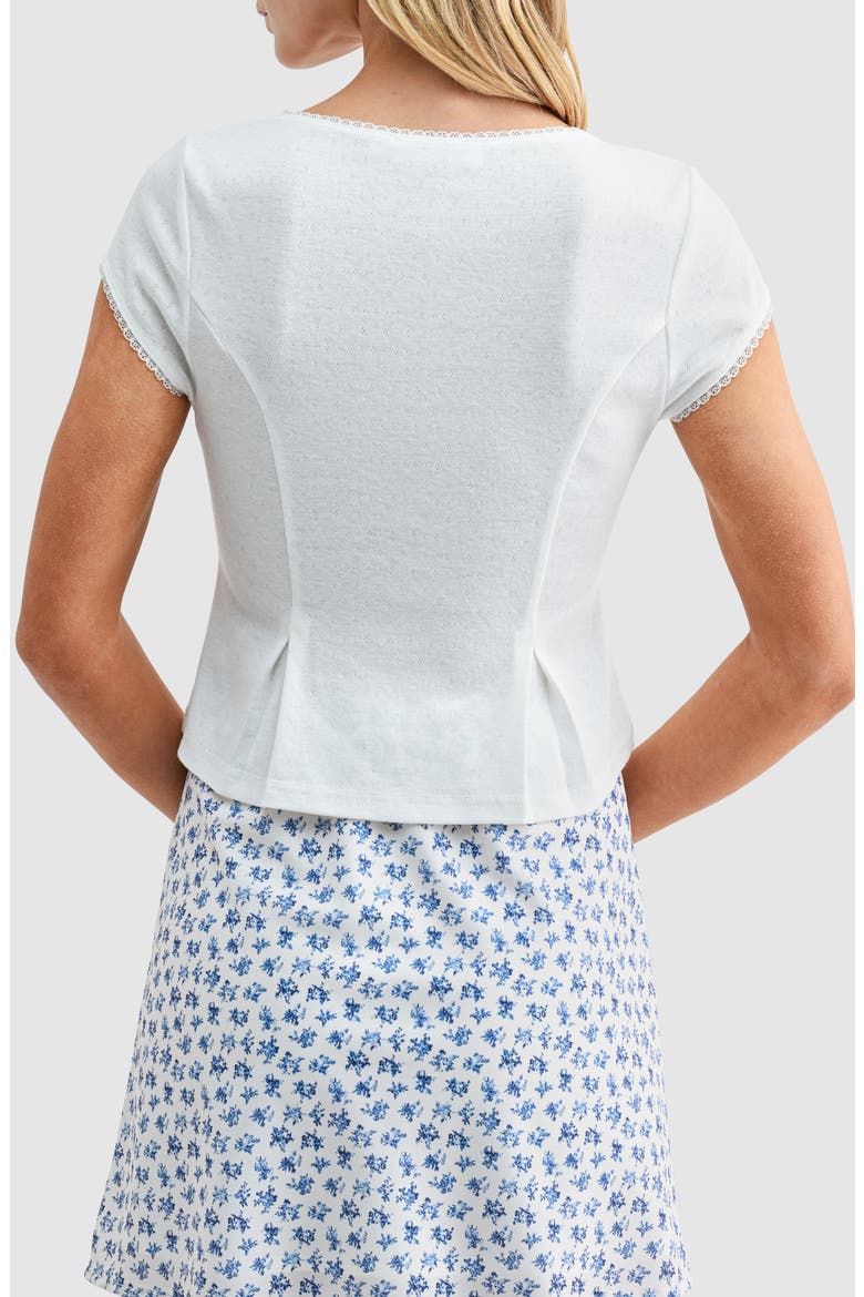 Pointelle Stitch Peplum Button-Up Top, Alternate, color, IVORY