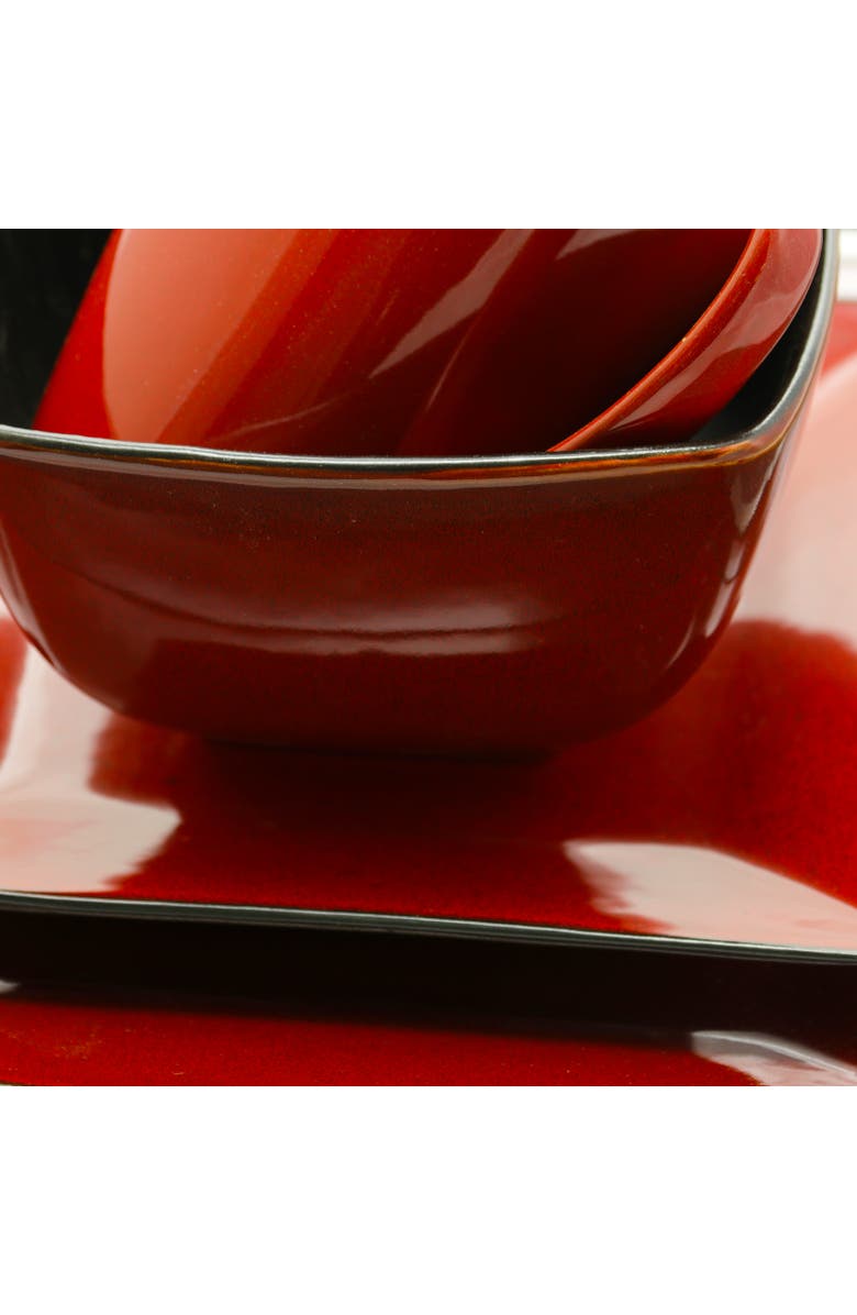 Elama Harland Loft 16 Piece Modern Premium Stoneware set with Complete Setting for 4, Alternate, color, Red