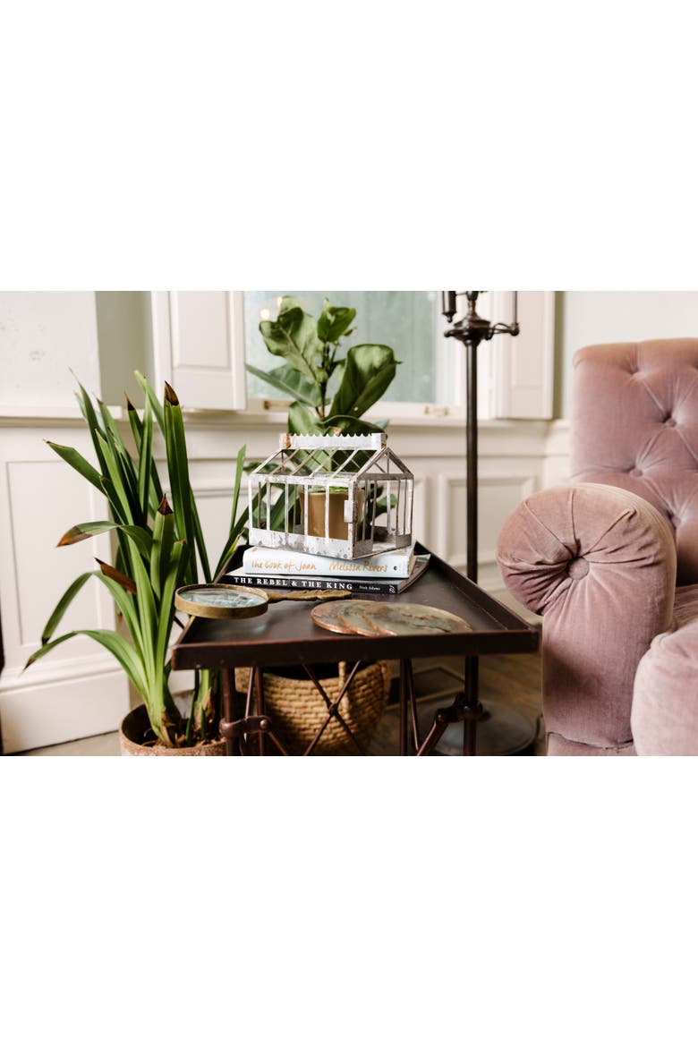 Vintage Rectangular Metal Side Table with Unique Claw Sole Feet, Bronze, Alternate, color, Bronze