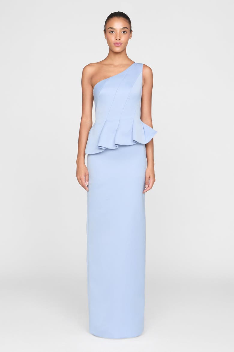 Zenobia Duchess Satin Gown, Alternate, color, Serenity Blue