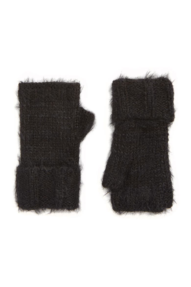 Eyelash Fingerless Gloves, Main, color, BLACK