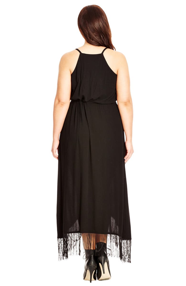 City Chic Fringe Trim Drawstring Waist Maxi Dress, Alternate, color, 