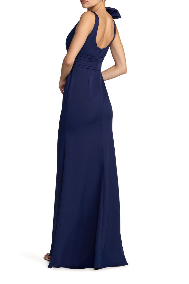 Scoop Neck Trumpet Gown with Bow, Alternate, color, Navy