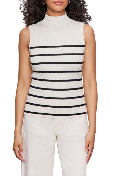 Ribbed Funnel Neck Sleeveless Top