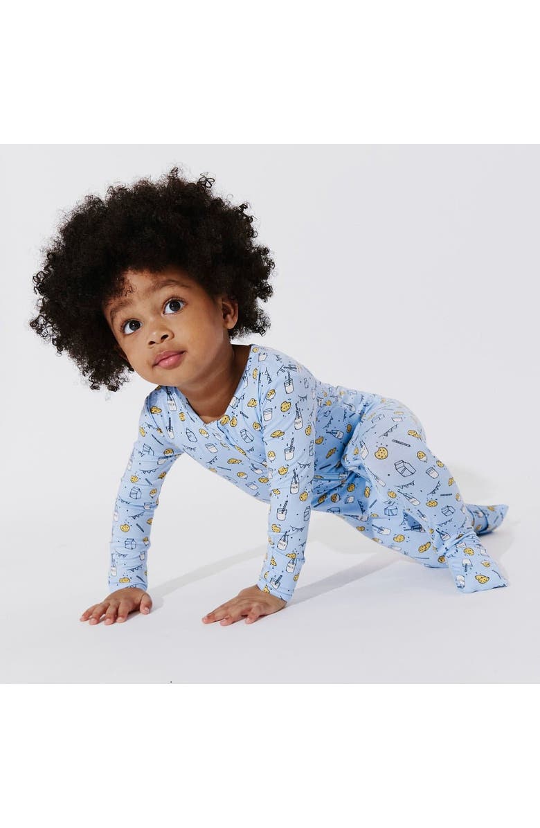 Bellabu Bear Baby Milk and Cookies Blue Convertible Footie, Alternate, color, Blue Milk & Cookies