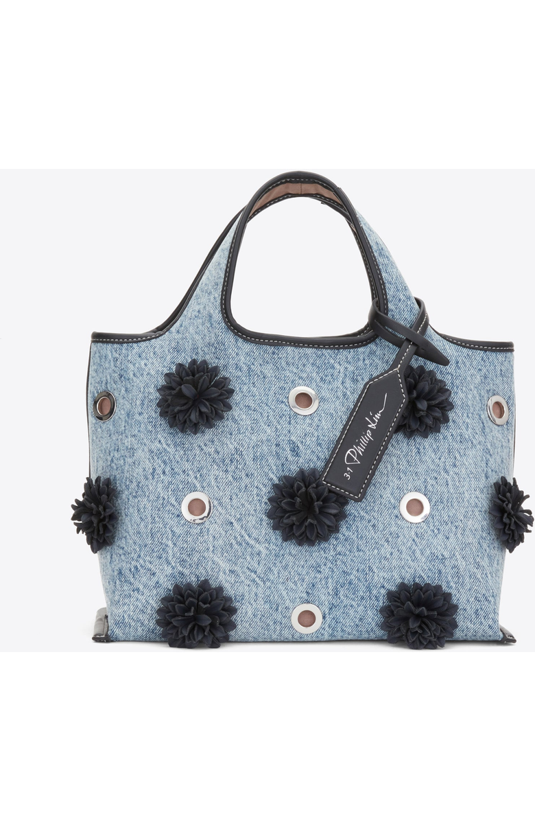 3.1 Phillip Lim Denim Market Tote with Leather Flowers, Alternate, color, Washed Indigo