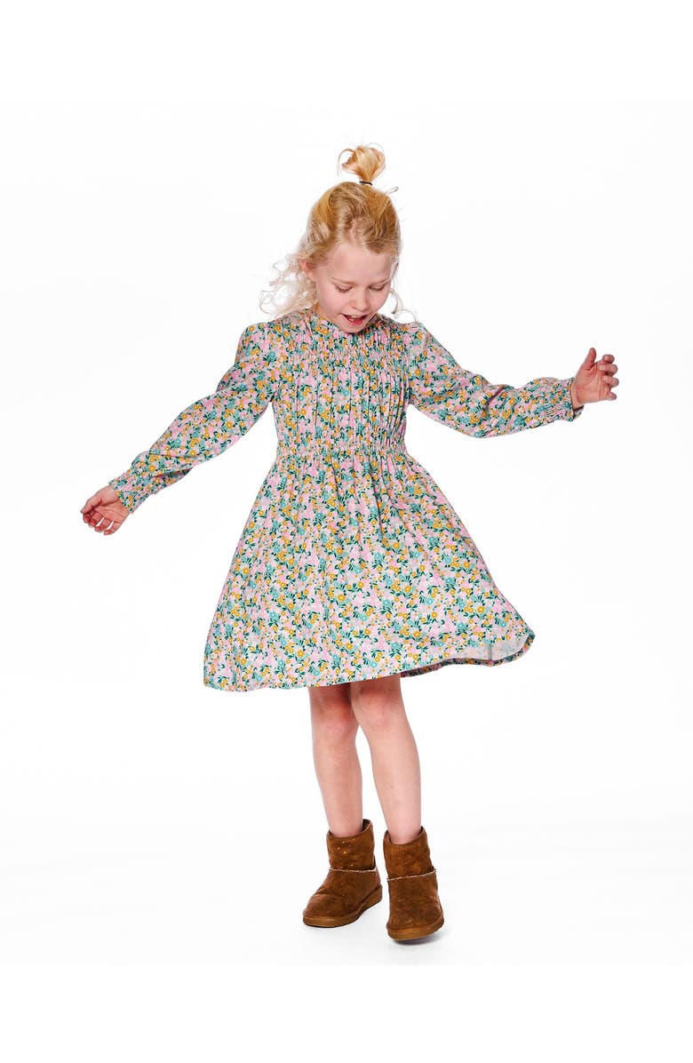 Deux par Deux Smocked Viscose Dress with Floral, Alternate, color, Green