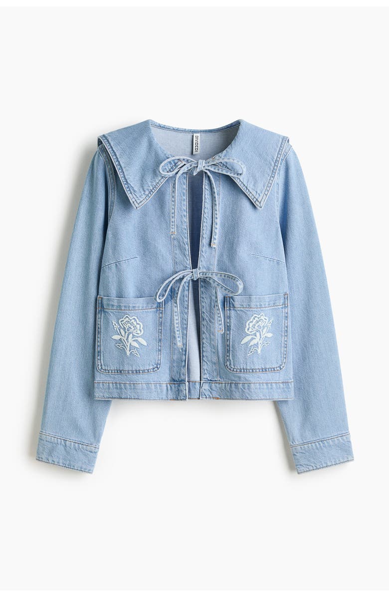 H&M Tie-front Denim Jacket, Main, color, Light Denim Blue