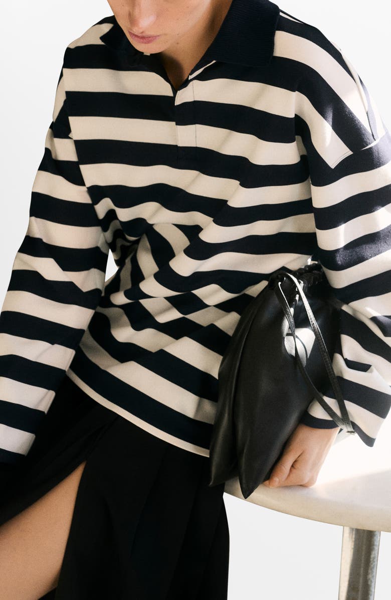 MANGO Stripe Polo Sweatshirt, Alternate, color, Dark Navy