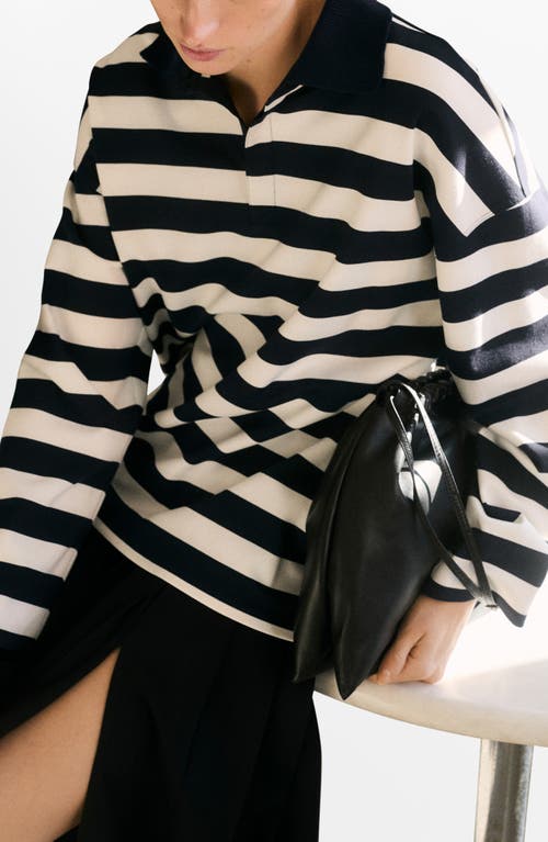 Mango Striped Polo Neck Sweatshirt Dark Navy In Blue